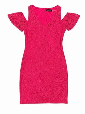 Guess pink Lace Bodycon Dress Size 8 Cold Shoulder Stretch Cocktail Party